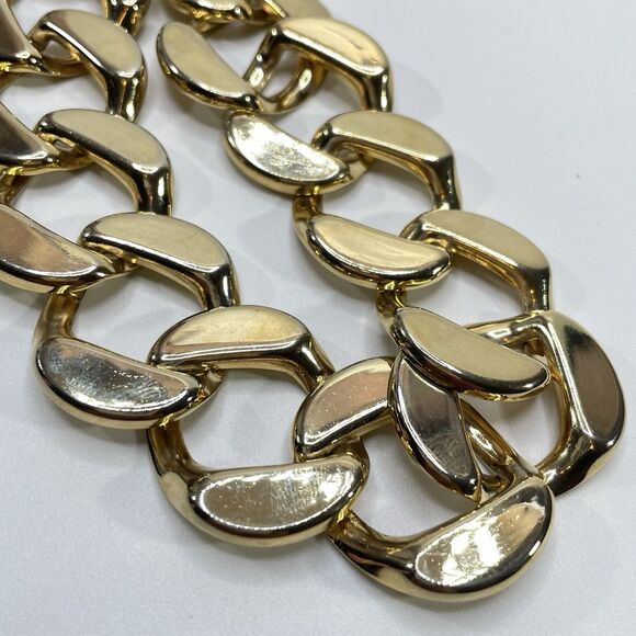 Gold Tone Chunky Large Curb Chain Link Necklace Toggle Clasp Boho Classic - Picture 4 of 8